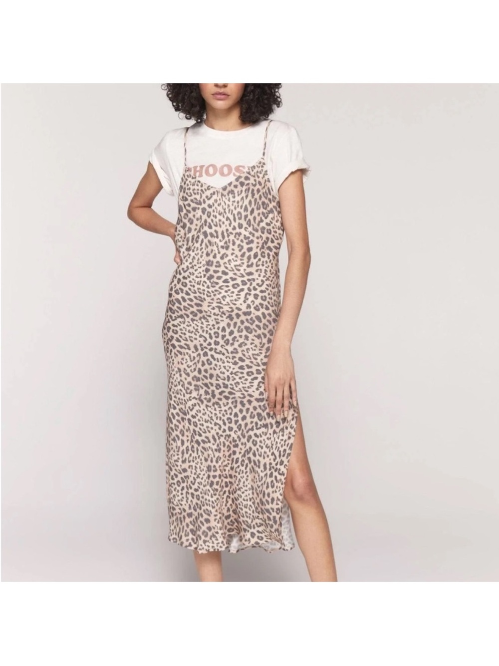 Spiritual Gangster Leopard-Print Slip Dress in Tan and Black Small EUC